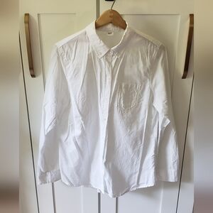 GAP Shirt Womens L White Cotton Button Down V-Neck Fitted Boyfriend